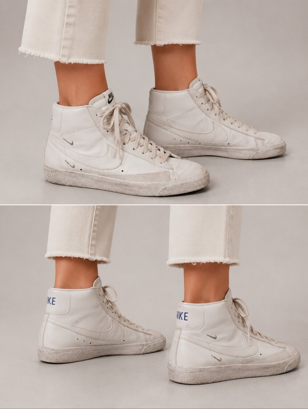 Nike White High-Top Sneakers with Subtle Yellow Tongue Accent